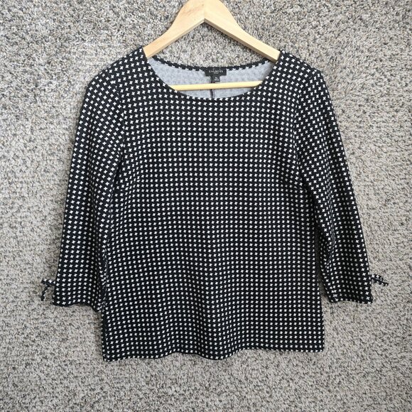 Talbots Top Womens SP Petite Small Black Knit Scoop Neck Blouse Casual Ladies - Picture 1 of 7